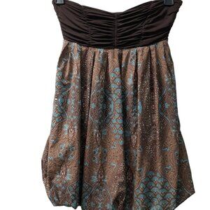Blanco Womens Paisley Strapless Stretch Mini Dress Brown Size Medium